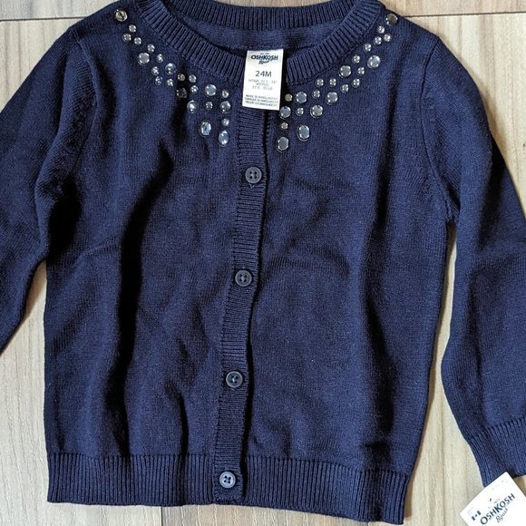 NWT Oshkosh B'gosh Girls Knit Sweater Navy Blue Cardigan with Studs L/S … - Picture 3 of 5